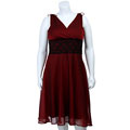 Connected Apparel Women's Plus Size Red/ Black Chiffon Dress