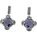 Sterling Silver Marcasite Purple Flower Stud Earrings