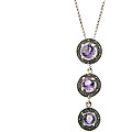 Sterling Silver Marcasite and Amethyst 3-stone Drop Necklace