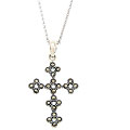 Sterling Silver Marcasite Flower Design Cross Necklace