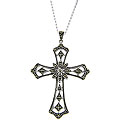 Sterling Silver Marcasite Flower Cross Necklace