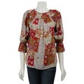 DCC Women's 3/4-sleeve Shally Printed Smock Neck Red Top