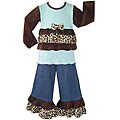 AnnLoren Girl's Minky Leopard and Velvet Jeans Outfit