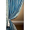 Signature Embroidered Blue Faux Silk Taffeta Curtain Panel (50 in. x 108 in.)