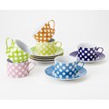 Classic Coffee & Tea by Yedi White Polka Dot Collection Teacups and Saucers (Set of 6)