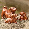 Set of 3 'Mother and Puppies' Wood Statuettes (Indonesia)
