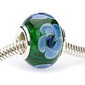Glass Lampwork 14-mm Green/ Blue Flower European-style Charm Beads (Pack of 2)