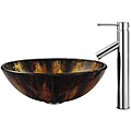 Vigo Tiger Glass Vessel Sink with Chrome Faucet/ Pop-up Drain