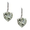 14k White Gold Heart-shaped Green Amethyst Leverback Earrings