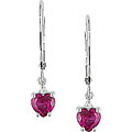 10k White Gold Created Ruby and Diamond Accent Earrings