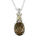 10k Gold and Sterling Silver Smokey Quartz Pendant Necklace