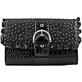 Isabella Adams Black Ruffled Clutch