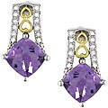 10k Gold/ Silver Amethyst and 1/10ct TDW Diamond Earrings