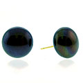 14k Gold Black Freshwater Pearl Stud Earrings (10-11 mm)