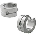 Stainless Steel Cubic Zirconia Grooved Huggie Earrings