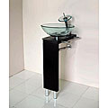 Solid Wood Right Angle Pedestal and Glass Vessel Sink Vanity Set