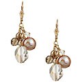 Charming Life 14k Goldfill Champagne Pearl and Crystal Earrings (8-9 mm)