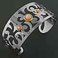 14k Gold over Stainless Steel Mother of Pearl Cuff Bangle (Italy)