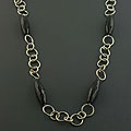 Stainless Steel Black Onyx Station Necklace (Italy)