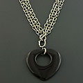 Stainless Steel Black Onyx Resin Heart Necklace (Italy)