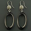 Stainless Steel Black Resin Dangle Earrings (Italy)