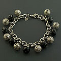 Stainless Steel Black Onyx Charm Bracelet (Italy)