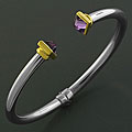 Stainless Steel/ 18k Gold Amethyst Cuff Bracelet (Italy)