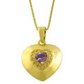 Gold Over Sterling Silver Amethyst and Diamond Heart Necklace