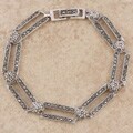 Sterling Silver Rectangle Links Marcasite Bracelet (Thailand)