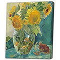 'Sun Flower and Gold Fish' Oil Brush Giclee Print Canvas Art