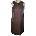 London Times Women's Ruffle Neck Shimmer Dress