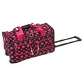 Rockland 22-inch Black/ Pink Dot Rolling Duffel