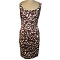 London Times Women's Ivory/ Brown Stretch Satin Dress