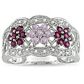 10k Gold Diamond, Pink Sapphire and Ruby Flower Ring