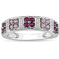 10k Gold Diamond, Pink Sapphire and Ruby Flower Ring