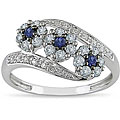 10k White Gold Blue Topaz, Sapphire and Diamond Flower Ring