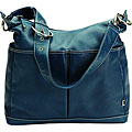 OiOi Smokey Blue Leather Hobo Diaper Bag