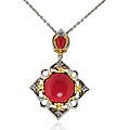 Michael Valitutti Silver/ Palladium/ 18k Vermeil Red Coral/ Sapphire Necklace