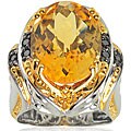 Michael Valitutti Silver/ Palladium/ 14k Vermeil Citrine and 1/10ct TDW Black Diamond Ring
