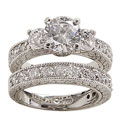 White Rhodium Overlay Cubic Zirconia Bridal-inspired Rings Set