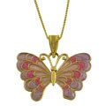 14k Yellow Gold Purple and Pink Enamel Butterfly Necklace