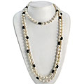 Maddy Emerson Couture Long Pearl and Black Onyx Necklace (6-7 mm)