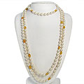 Maddy Emerson Couture Long Pearl and Yellow Agate Necklace (6-7 mm)