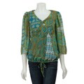 Adiva Women's Pleated V-neck Peasant Top