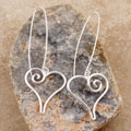 Sterling Silver Long Heart Dangle Earrings (Mexico)