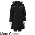 KC Collections Women's Fur Trimmed Long Coat