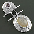 Sterling Silver Amethyst and Moonstone Hammered Pendant (India)