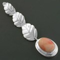 Sterling Silver 'Leaves' Pink Coral Pendant (India)