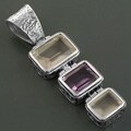 Sterling Silver Multi-gemstone Textured Pendant (India)
