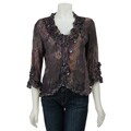 Piano Women's Triple Velvet Ruffle Novelty Bead Detail Blouse